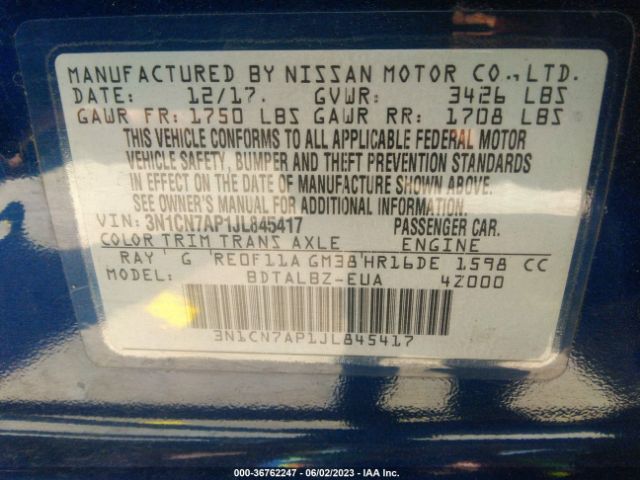 3N1CN7AP1JL845417 Nissan Versa Sedan Sv