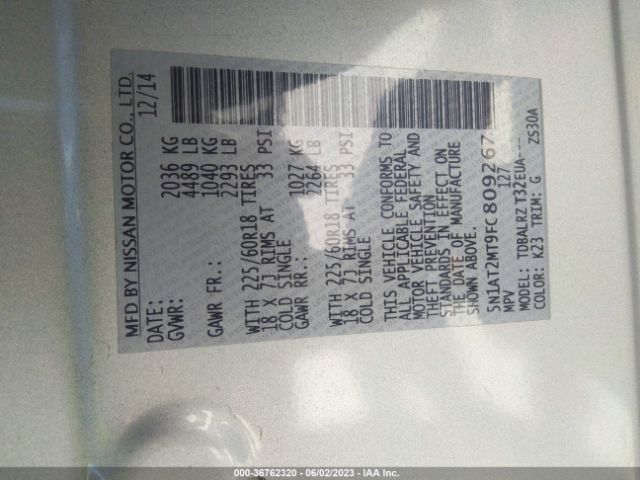 5N1AT2MT9FC809267 Nissan Rogue Sl
