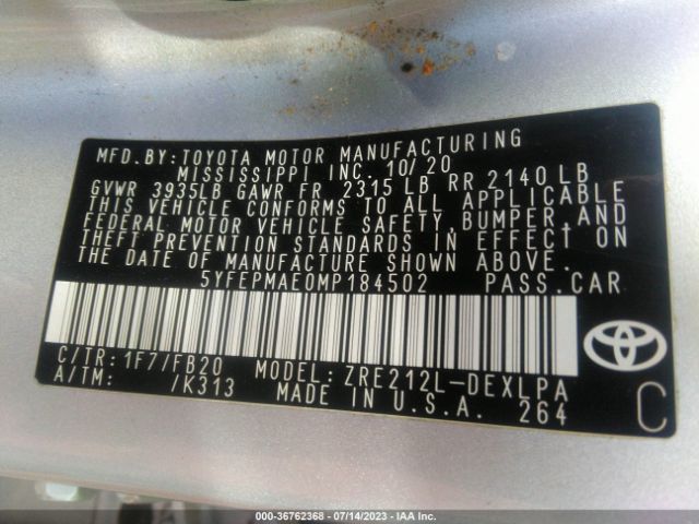 5YFEPMAE0MP184502 Toyota COROLLA LE