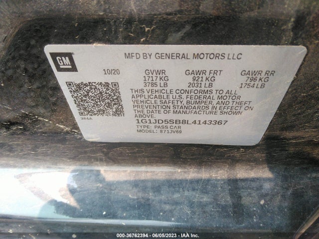 Chevrolet SONIC LT 2020 1G1JD5SB8L4143367 Image 9