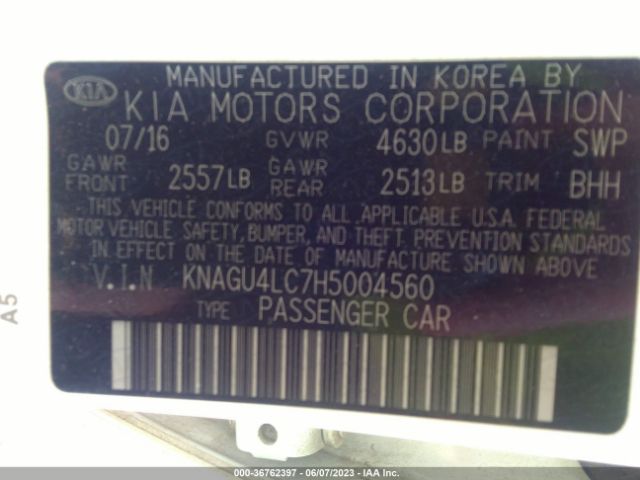 KNAGU4LC7H5004560 KIA Optima Hybrid Ex