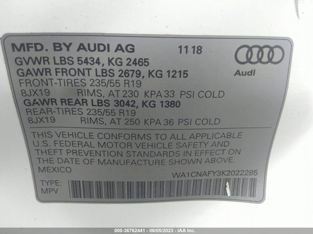 WA1CNAFY3K2022285 Audi Q5 Prestige
