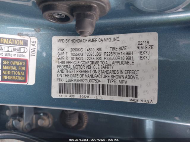 5J6RM3H92GL007504 Honda Cr-v Touring