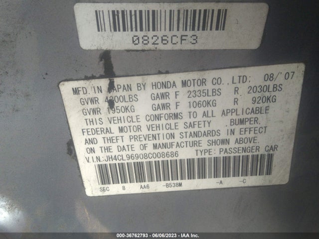 2008 ACURA TSX NAV VIN: JH4CL96908C008686