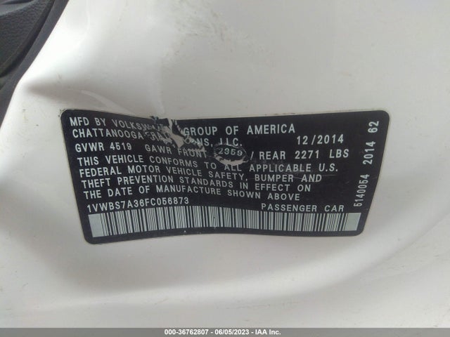 1VWBS7A36FC056873 Volkswagen Passat 1.8t Se