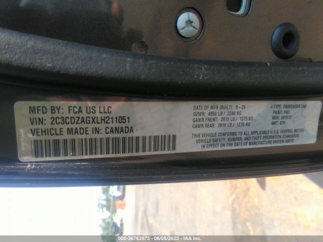 2C3CDZAGXLH211051 Dodge Challenger Sxt