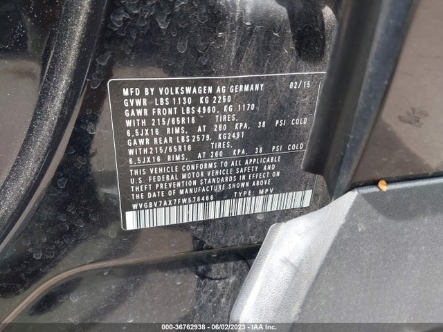 WVGBV7AX7FW578466 Volkswagen TIGUAN S