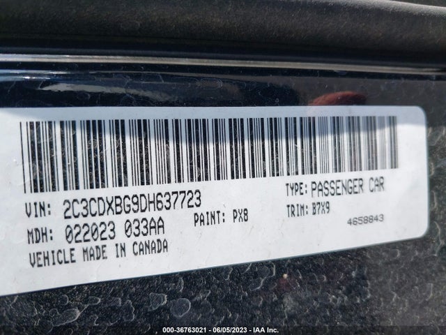 2013 DODGE CHARGER SE VIN: 2C3CDXBG9DH637723