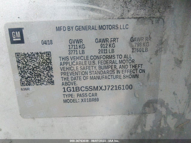 Chevrolet Cruze Ls Auto 2018 1G1BC5SMXJ7216100 Image 9