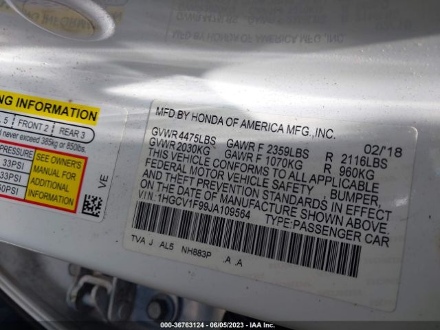 1HGCV1F99JA109564 Honda Accord Touring