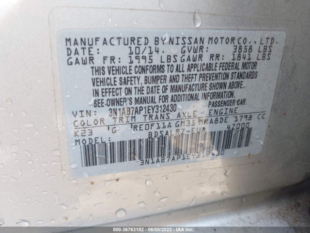 2014 NISSAN SENTRA SR VIN: 3N1AB7AP1EY312430