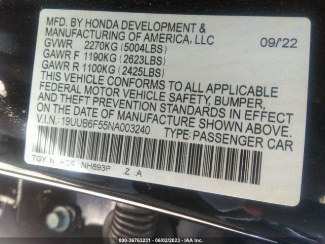 19UUB6F55NA003240 Acura Tlx W/a-spec Package