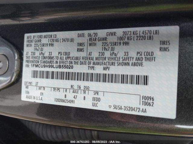 1FMCU9H99LUB55020 Ford ESCAPE SEL