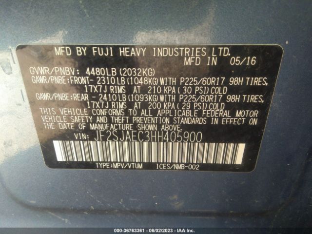 JF2SJAEC3HH405900 Subaru Forester Premium