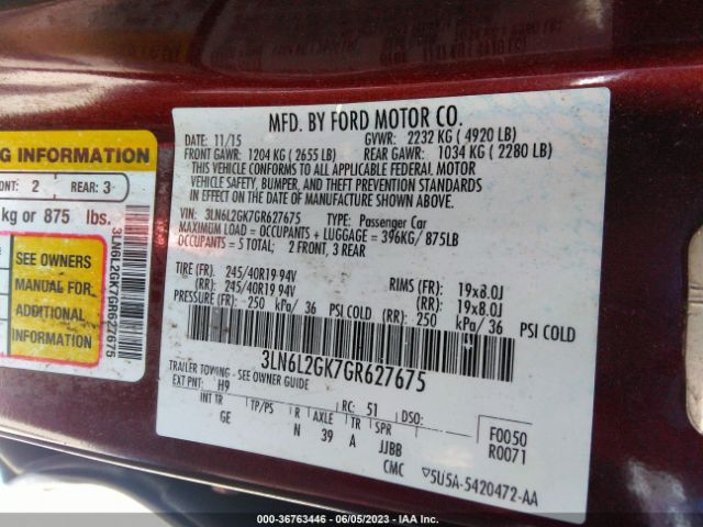 3LN6L2GK7GR627675 Lincoln MKZ