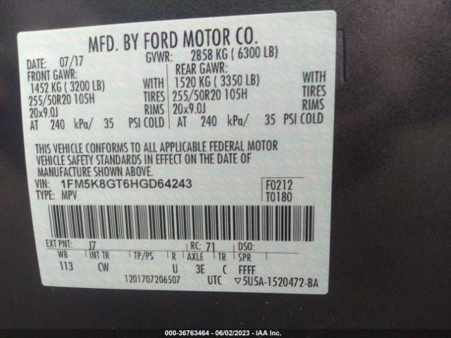 1FM5K8GT6HGD64243 Ford EXPLORER SPORT