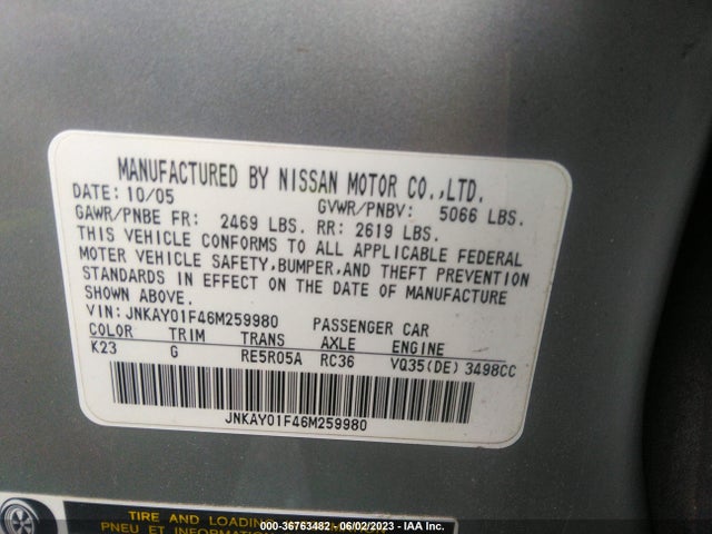 2006 INFINITI M35 VIN: JNKAY01F46M259980