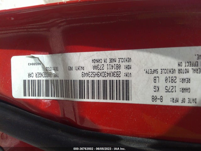 2009 DODGE CHARGER SE VIN: 2B3KA43DX9H523449