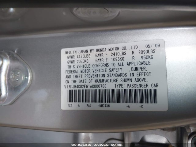 2010 ACURA TSX VIN: JH4CU2F61AC000788