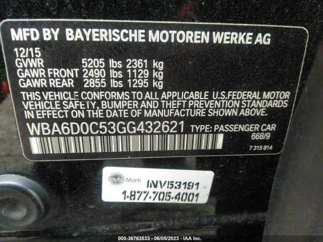 BMW 6 Series 640i 2016 WBA6D0C53GG432621 Image 9