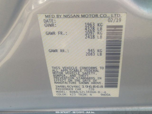1N4BL4CV4KC196868 Nissan Altima 2.5 Sr