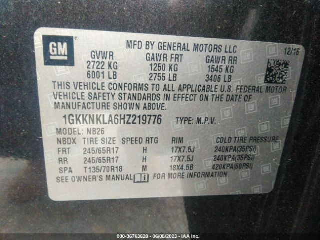 1GKKNKLA6HZ219776 GMC ACADIA SLE
