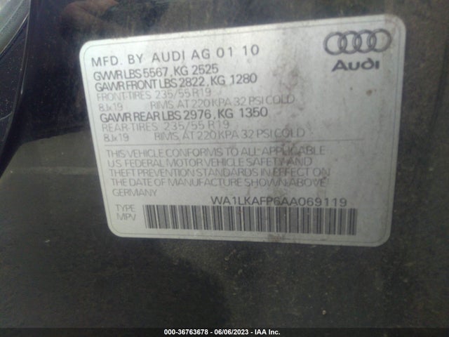 2010 AUDI Q5 PREMIUM PLUS VIN: WA1LKAFP6AA069119