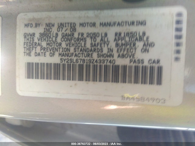2009 PONTIAC VIBE W/1SA VIN: 5Y2SL67819Z433740
