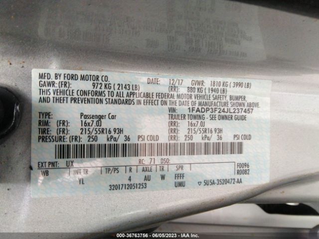 1FADP3F24JL237457 Ford FOCUS SE