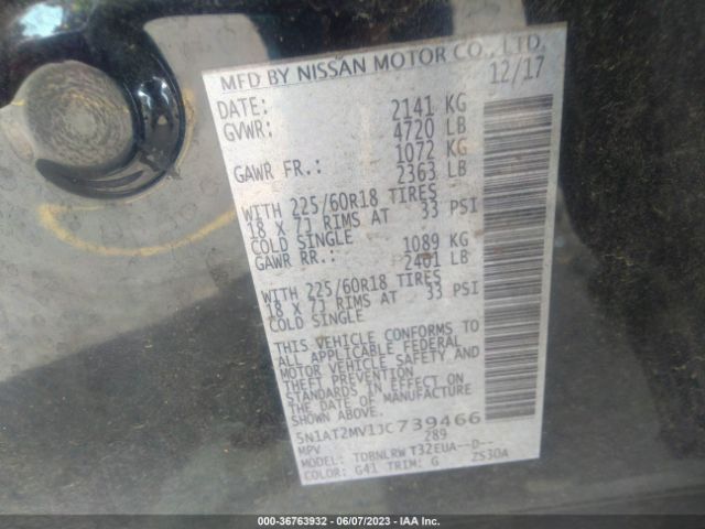 5N1AT2MV1JC739466 Nissan Rogue Sl
