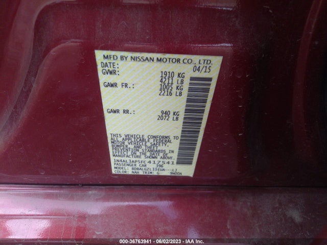Nissan Altima 2.5 S 2015 1N4AL3AP5FC417541 Image 9