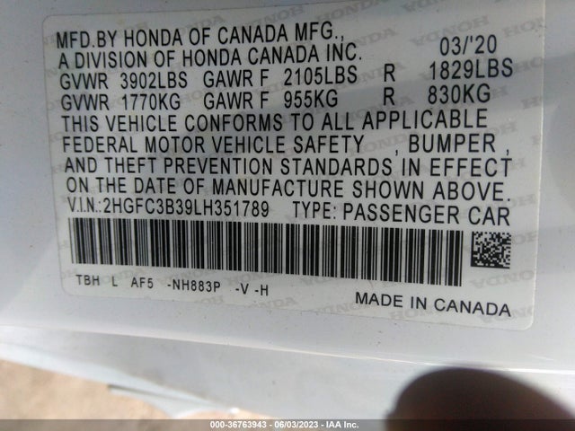 Honda Civic Coupe Ex 2020 2HGFC3B39LH351789 Image 9