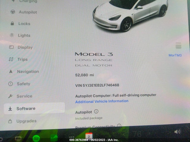 Tesla Model 3 Long Range 2020 5YJ3E1EB2LF746468 Image 9