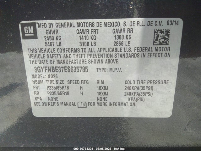 3GYFNBE37ES635785 Cadillac Srx Luxury Collection