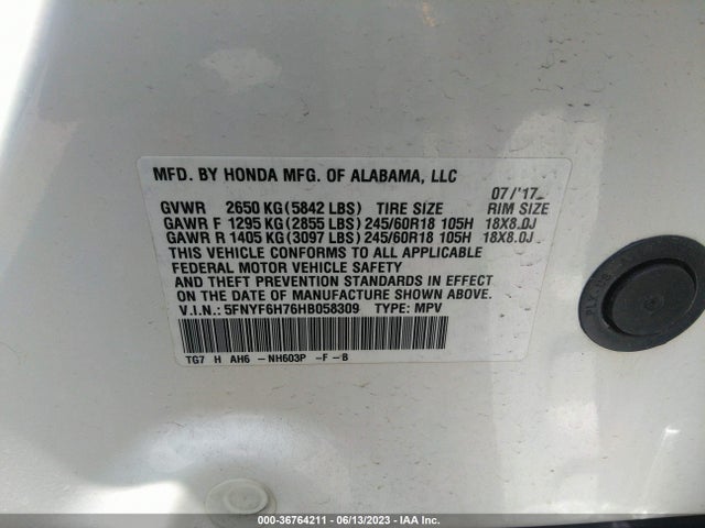 Honda Pilot Ex-l 2017 5FNYF6H76HB058309 Image 9