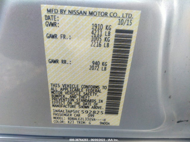 2015 NISSAN ALTIMA 2.5 S VIN: 1N4AL3AP5FC592825