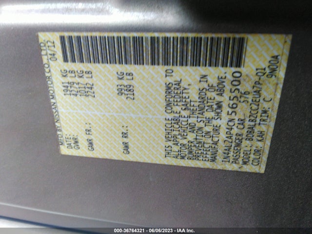 2012 NISSAN ALTIMA 2.5 S VIN: 1N4AL2AP4CN565500