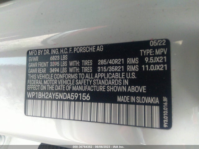 2022 Porsche Cayenne, VIN: WP1BH2AY5NDA59156