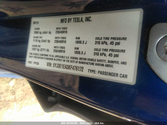 Tesla Model 3 Range 2019 5YJ3E1EA3KF476172 Image 10