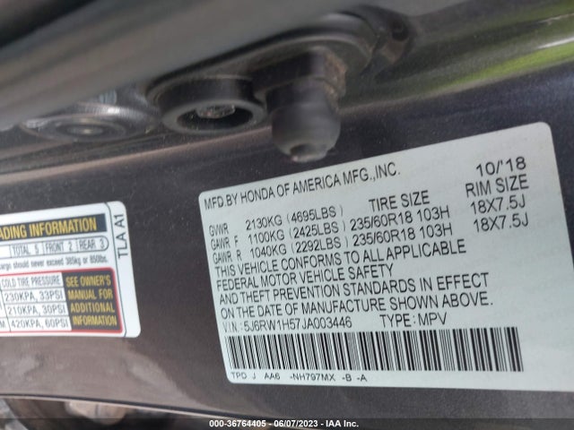 2018 HONDA CR-V EX VIN: 5J6RW1H57JA003446