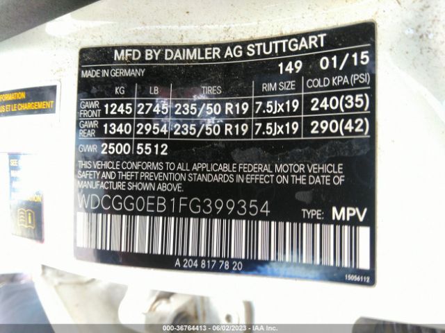 WDCGG0EB1FG399354 Mercedes-Benz Glk-class Glk 250 Bluetec