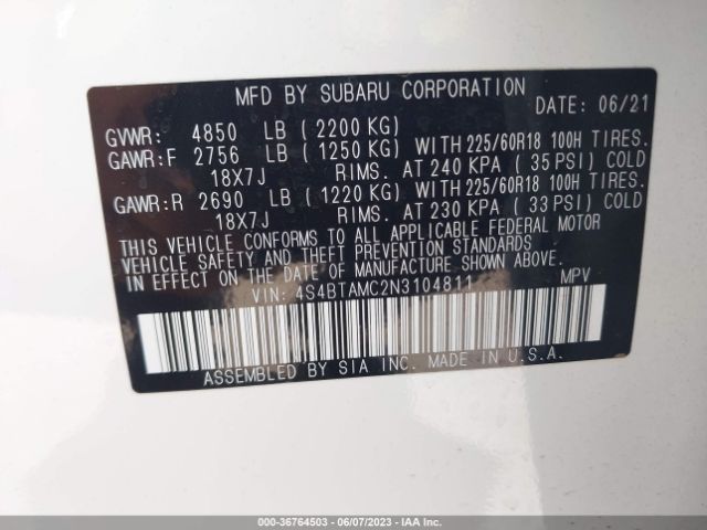4S4BTAMC2N3104811 Subaru Outback Limited