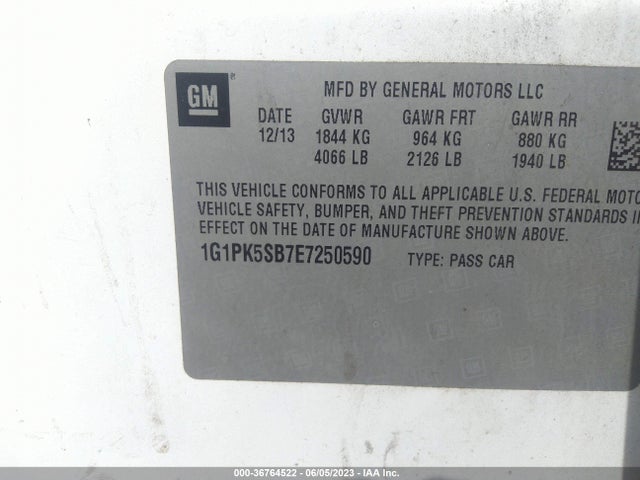 Chevrolet CRUZE LT 2014 1G1PK5SB7E7250590 Image 10