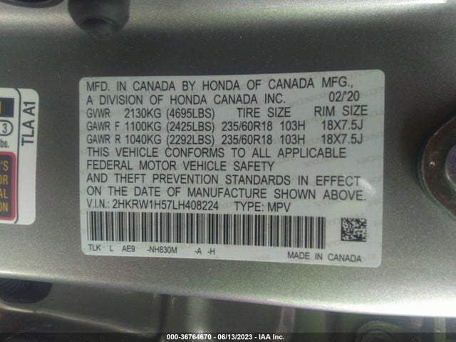 Honda CR-V EX 2020 2HKRW1H57LH408224 Image 9
