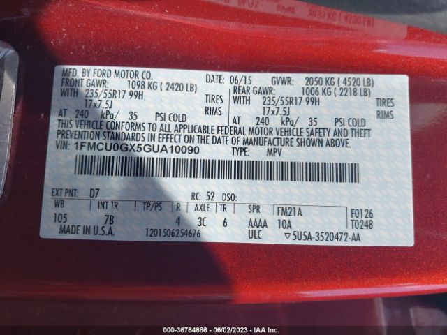 1FMCU0GX5GUA10090 Ford ESCAPE SE