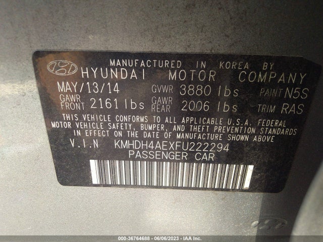 2015 HYUNDAI ELANTRA SE VIN: KMHDH4AEXFU222294