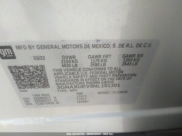 Chevrolet EQUINOX LT 2022 3GNAXUEV5NL191301 Image 9