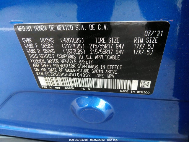 Honda HR-V EX 2022 3CZRU5H55NM704962 Image 9