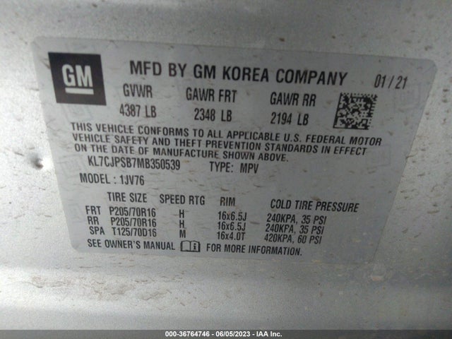 Chevrolet Trax Lt 2021 KL7CJPSB7MB350539 Image 11