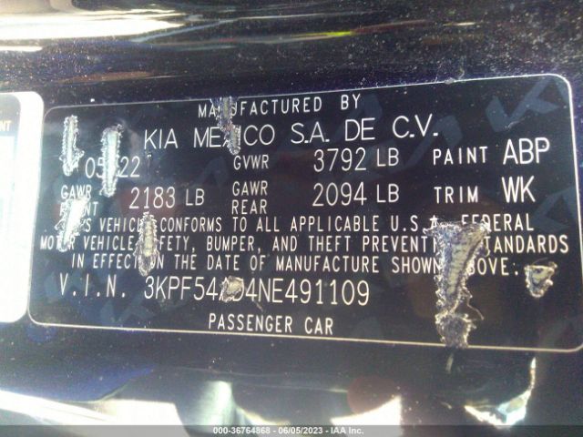 3KPF54AD4NE491109 KIA Forte Gt-line